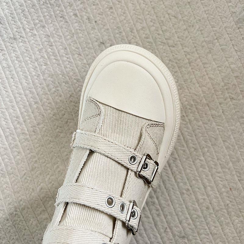 Fashion Women's High Top Canvas Sneakers Design Buckle Strap Zip Simplicity Female Shoes 2025 High Street Grace Waling Shoes