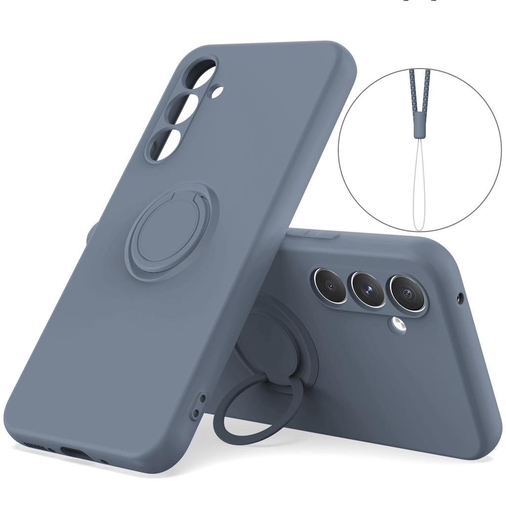 For Samsung Galaxy S25 FE Silicone Case with Strap Ring Kickstand Phone Cover