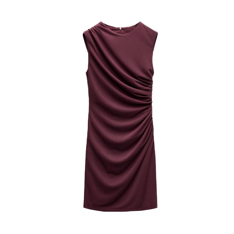 Spring New Arrival Women's Black Silm Fashion Sleeveless Round Neck Pleated Decorative Short Dress 8338250