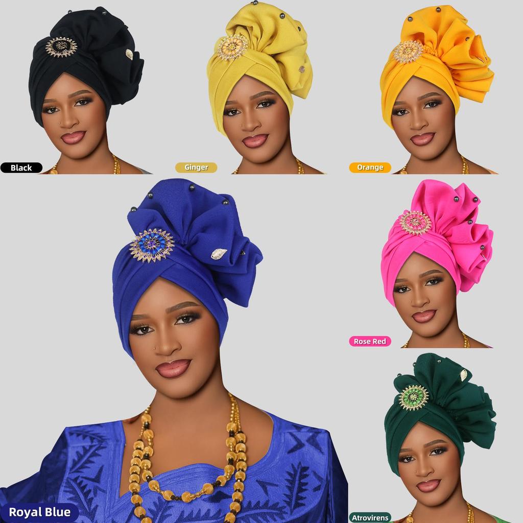 African-Style Rhinestone Applique Hijab Pullover Hat