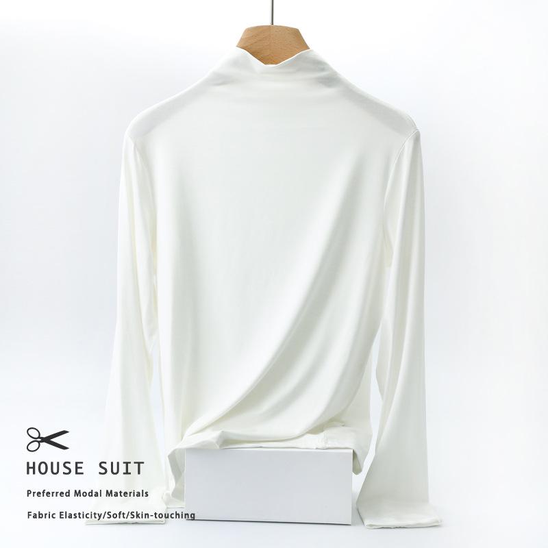 Women's Slim Fit Modal Long Sleeve High Neck Top - Fashionable, Versatile Base Layer for Spring/Autumn