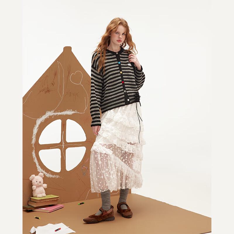 UNIFREE Collegiate Style Striped Wool Blend Cardigan