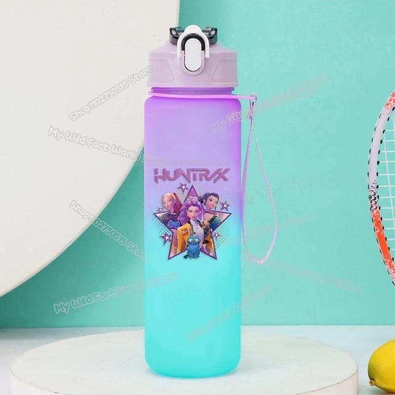 750ml KPop Demon Hunters Gradient Water Bottles High-capacity Drinking Straw Cup Portable Girl Office School Outdoor Bottles