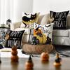 AVOIN colorlife Happy Halloween Boo Black Cat Trick or Treat Throw Pillow Covers, 18 x 18 Inch Spooky Pumpkin Bat Cushion Case for Sofa Couch Set of