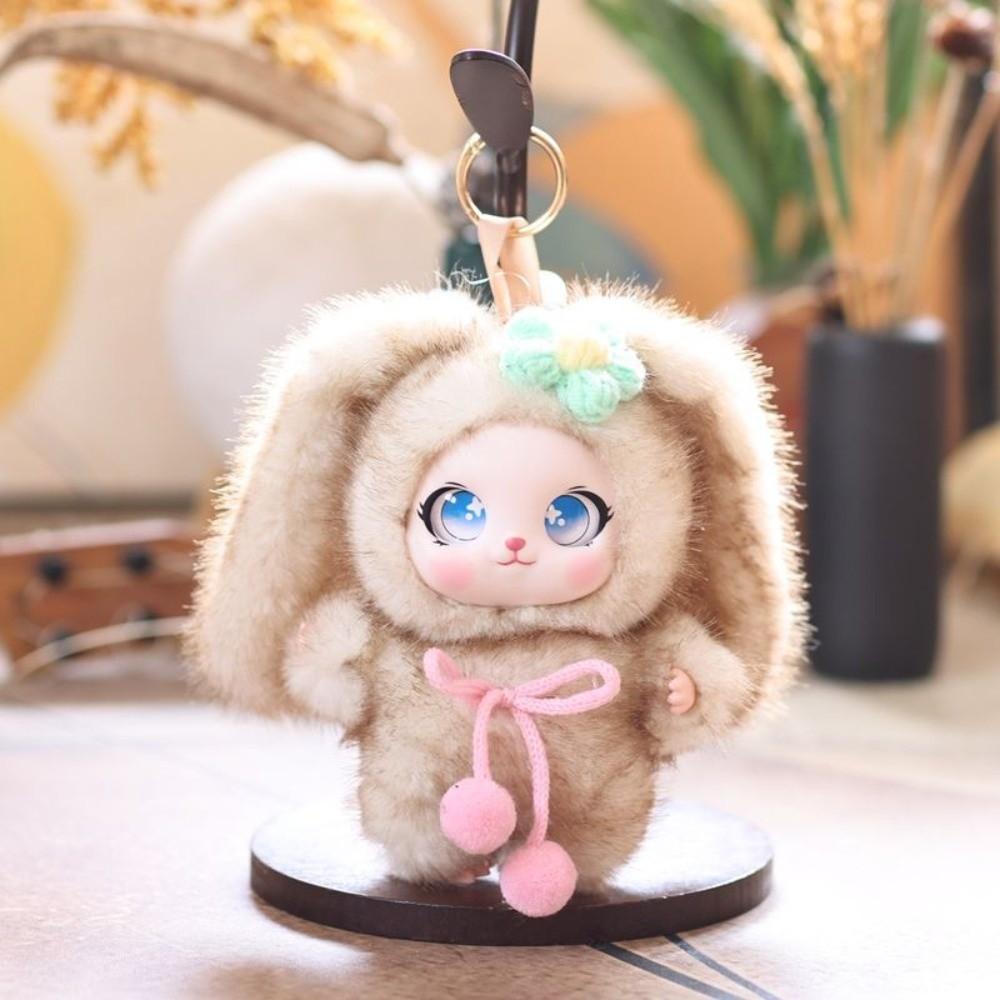 Ornaments Rabbit Plush Keychain Big Ear with Flower Bunny Plush Doll Pendant Car Decor