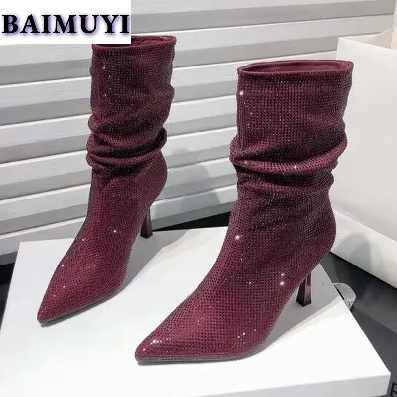 Kristall Spitzschuh High Heels Damen Stiefeletten Sexy Schuhe 2025 Trend Luxus Mode Schnee Chelsea Boots Neue Pumps Mujer Stiefel