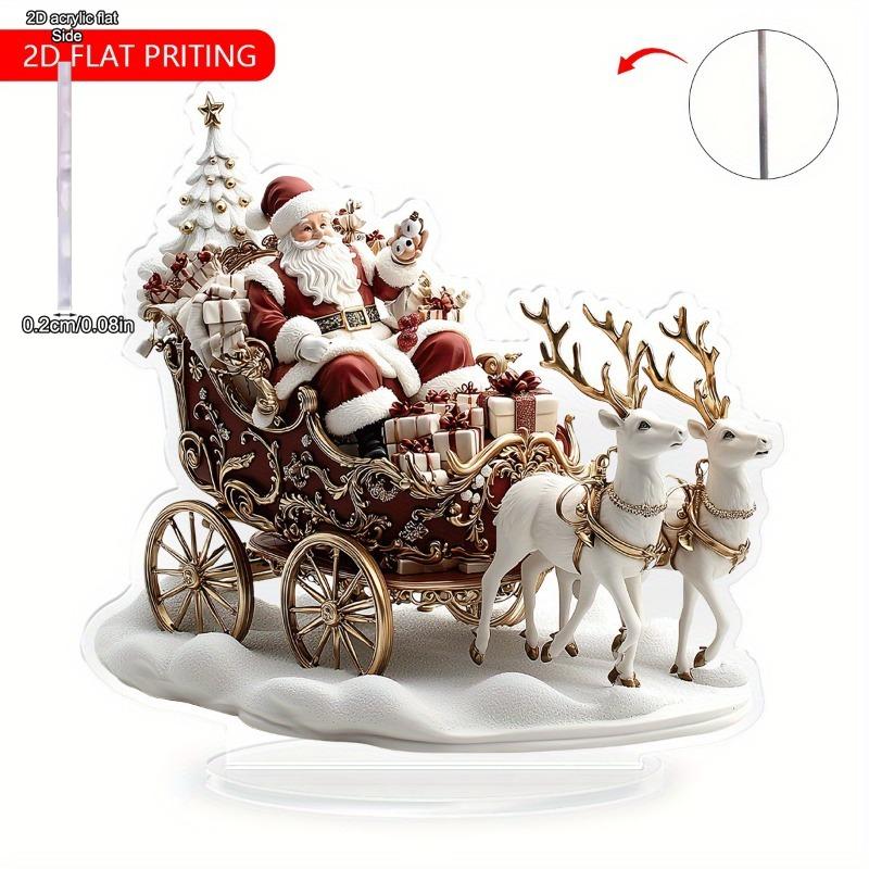 2D Flat Santa Claus and Reindeer Acrylic Desktop Decoration, Suitable for wall decoration, porch, room, villa, accents Home, Hallway, or Workplace - R