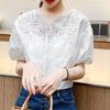 Women's Clothing Commute Single-breasted Shirt Solid Color All-match Elegant V-Neck Stylish Hollow Out Summer Loose Blouse 2023