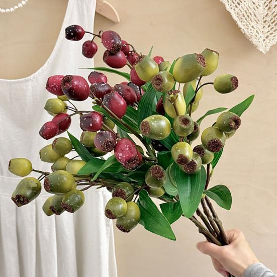 Artificial Fruits Branch for Vase, Realistic Simulation Fake Berries Stem with Leaves for Home Kitchen, Wedding, Party Decoration