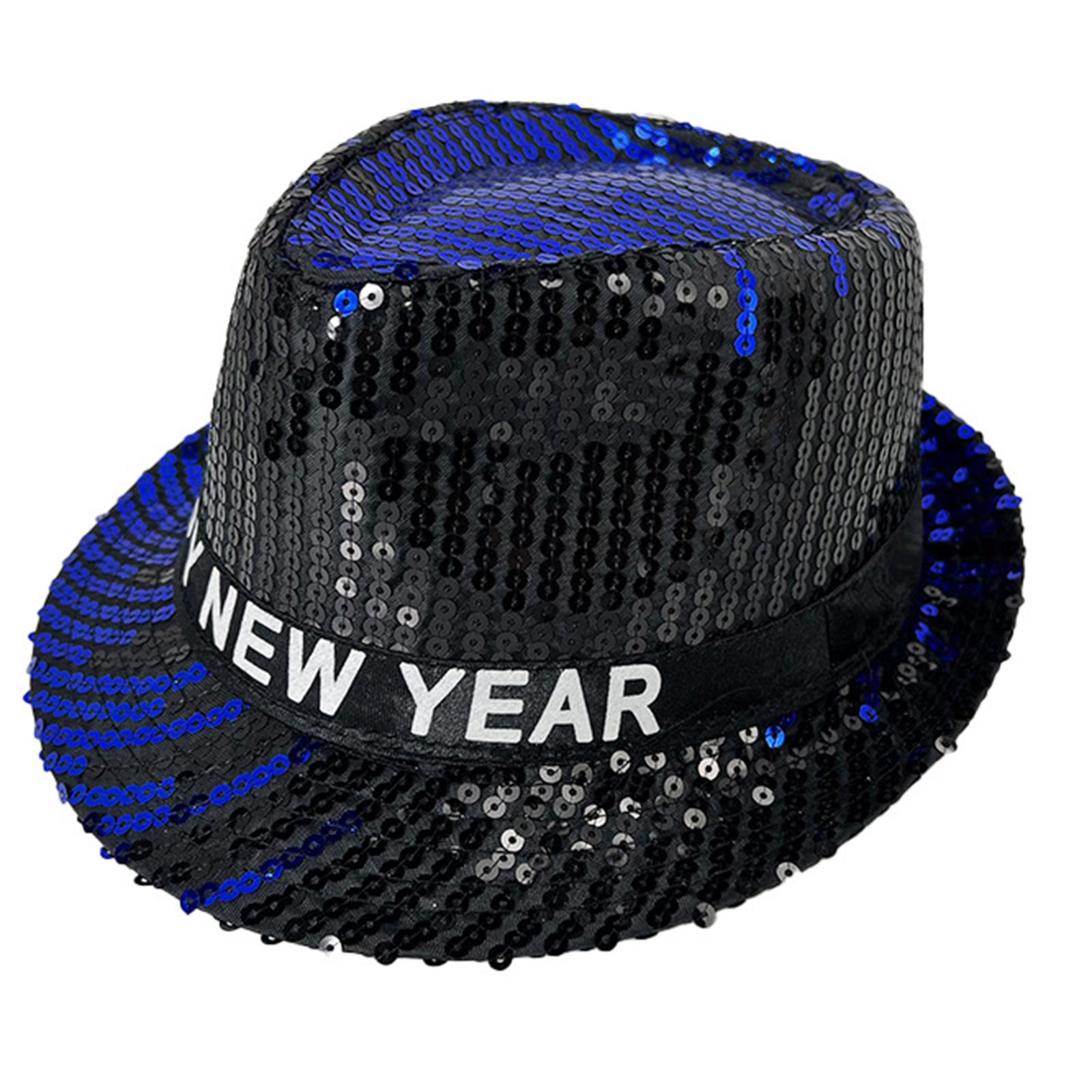 

Sequined Party Hat for New Year Eve Gentleman Hat Jazzs Hat Adult Festival Family Gathering Hat Formal Occasion Headwear синий