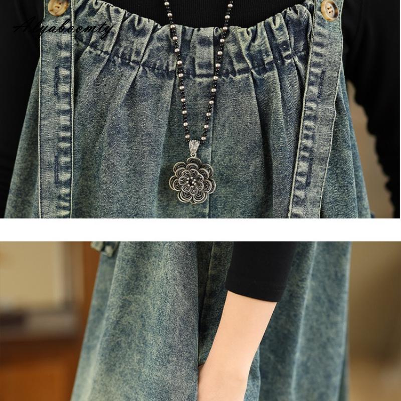 Koreaanse Mode Lente Zomer Dames Streetwear Overalls Spaghettibandjes Gewassen Katoen Vintage Jumpsuits Lange Denim Dames Baggy Oversized Jumpsuits