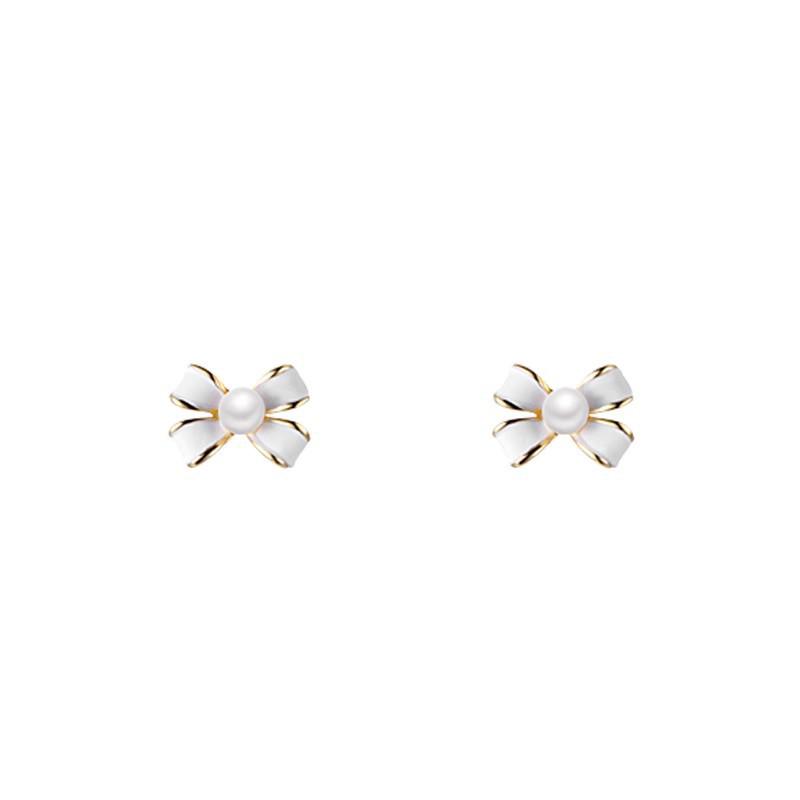Pearl Bow Stud Earrings - Luxury & Elegant Design for Women