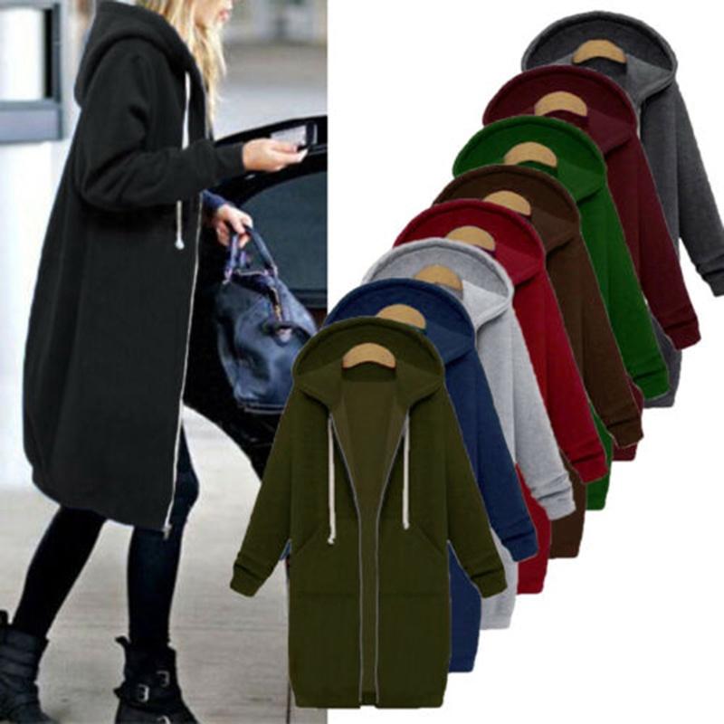 Women Long Sleeve Zip Up Hooded Hoodie Jacket Jumper Cardigan Coat Size Plus