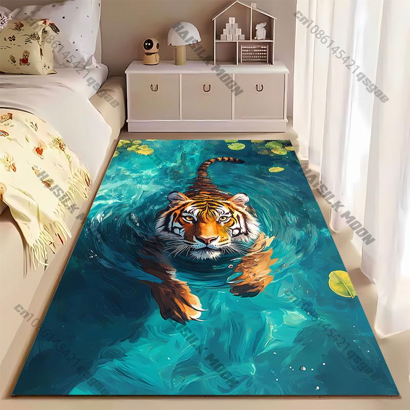 Tiger Swimming In Clear Water Carpet Yoga Living Room Room Decor Children's Crawling Mat Doormat Area Rug Games Mat