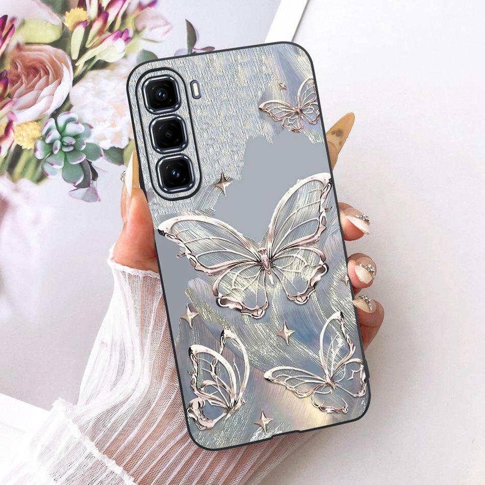 For Infinix Hot 50 Pro+ 50Pro 4G Cute Flower Butterfly Cat Case For Infinix Hot50 Pro Plus 4G Black Silicone Soft Phone Cases