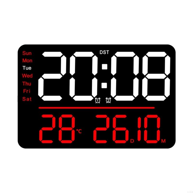 62KD Large Digital Clock Wall Clock with Date Week and Temperature Display Bedroom Office Decors