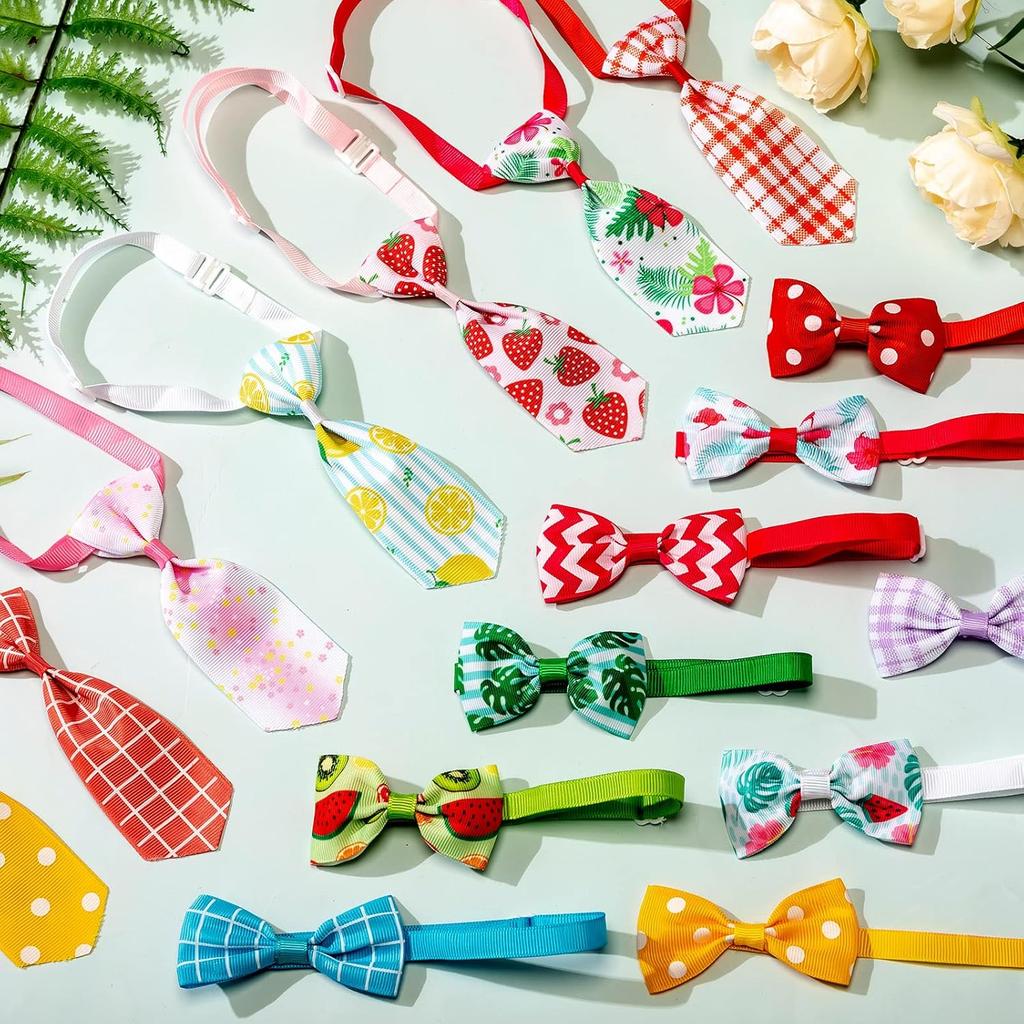 Reginary 100 Pieces Dog Bow Tie Collar Set Includes 50 Neckties and 50 Bow Ties Adjustable Cat Dog Bowties Neckties for Small Medium Puppy Cat Hawaii