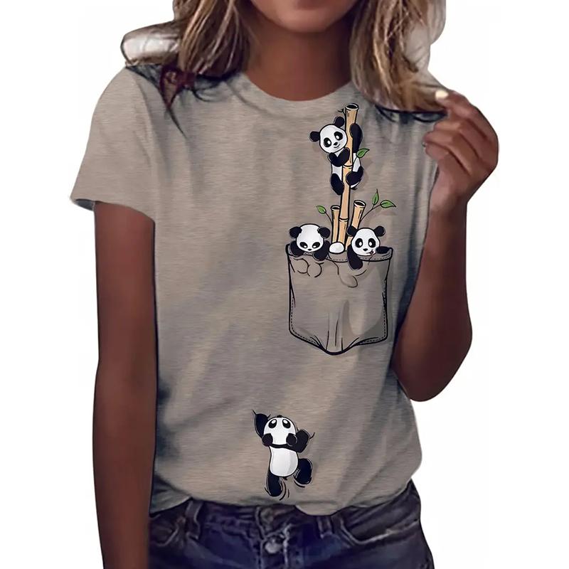

Модна жіноча футболка з принтом панди, смішна повсякденна футболка з круглим вирізом і короткими рукавами, літня жіноча футболка XS дубильна кора