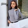 Women Knitwear Knitting Bottoming Shirt Half High Collar Long Sleeve Solid Color Slim Fit Tops Ribbed Warm Fall Winter Knit