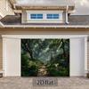 2D Woodland Forest Backdrop, Misty Green Path Background for Outdoor Themed Party
