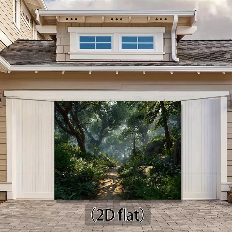 2D Woodland Forest Backdrop, Misty Green Path Background for Outdoor Themed Party