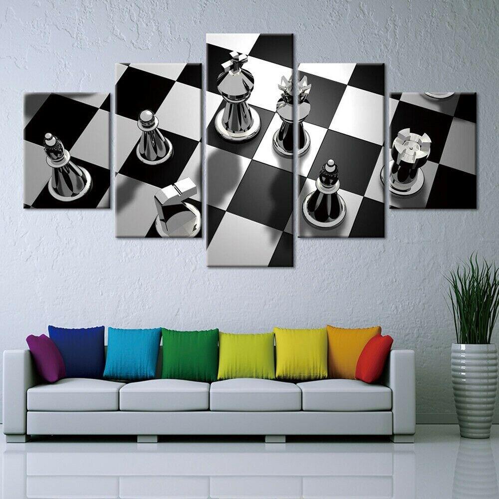 5 Pieces Wall Art Canvas Poster Black And White Chess Deocr Painting Living Room Wallpaper Bedroom Picture Print Home Decorative