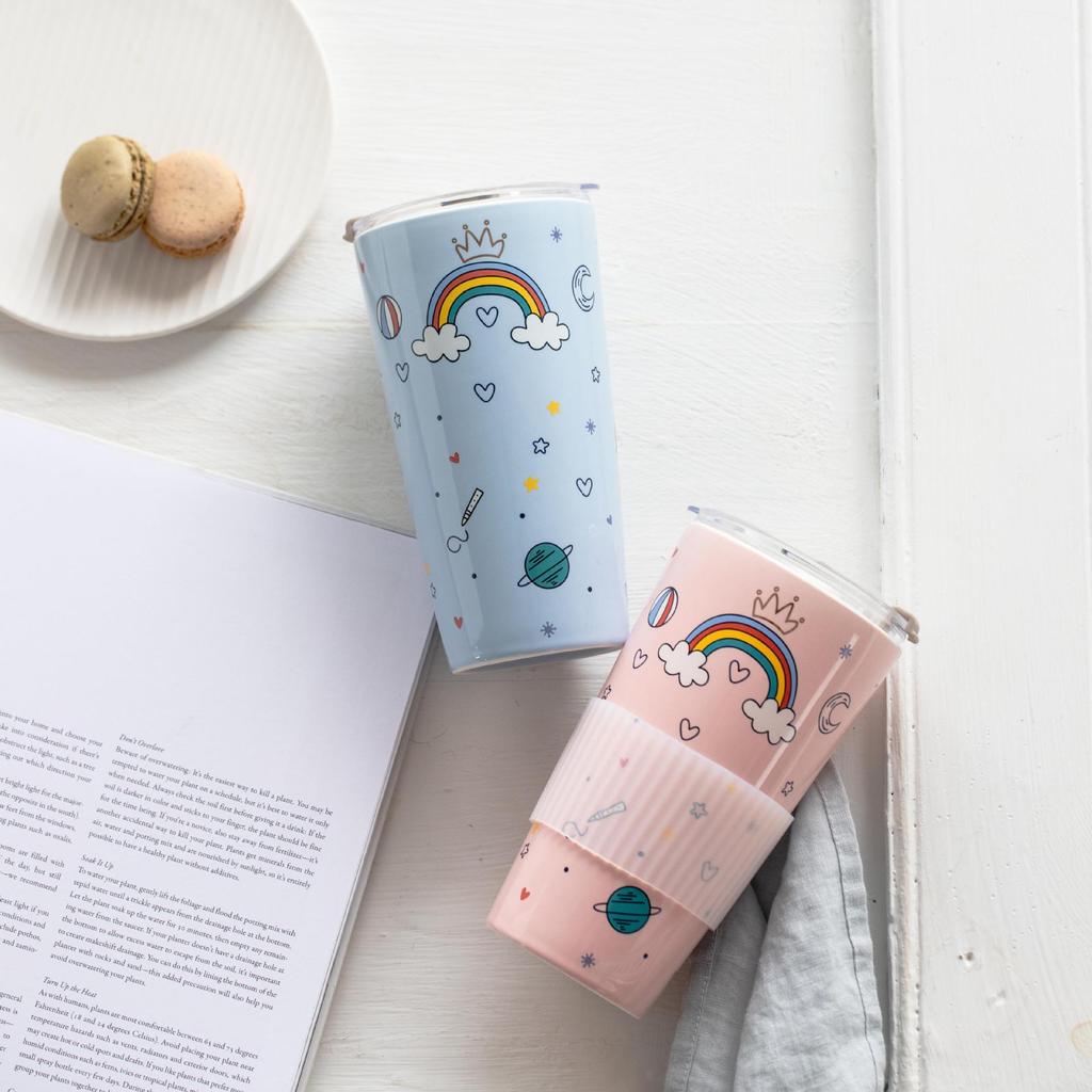 Cartoon Creative Ceramic Cup with Lid for Girls Heart Coffee Cup with Straw High looking Cute Water Cup