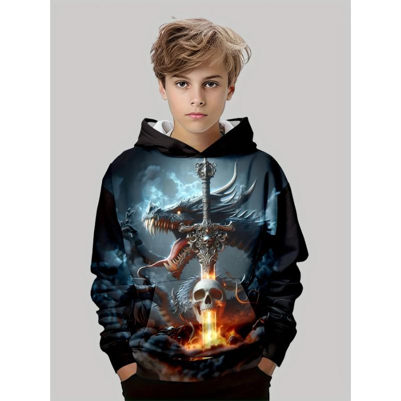 Autumn 3D Dragon Printed Hoodies Fashionable Casual Sports Long Sleeved Children's Boy Hooded Sweatshirts