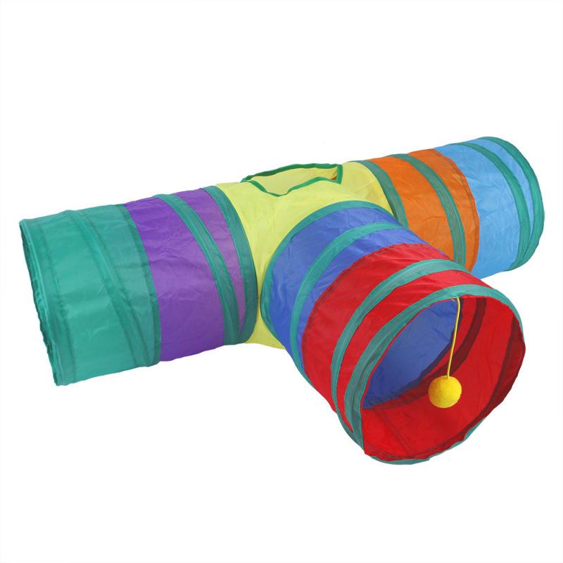 Rainbow Three-Way Foldable Cat Tunnel Toy