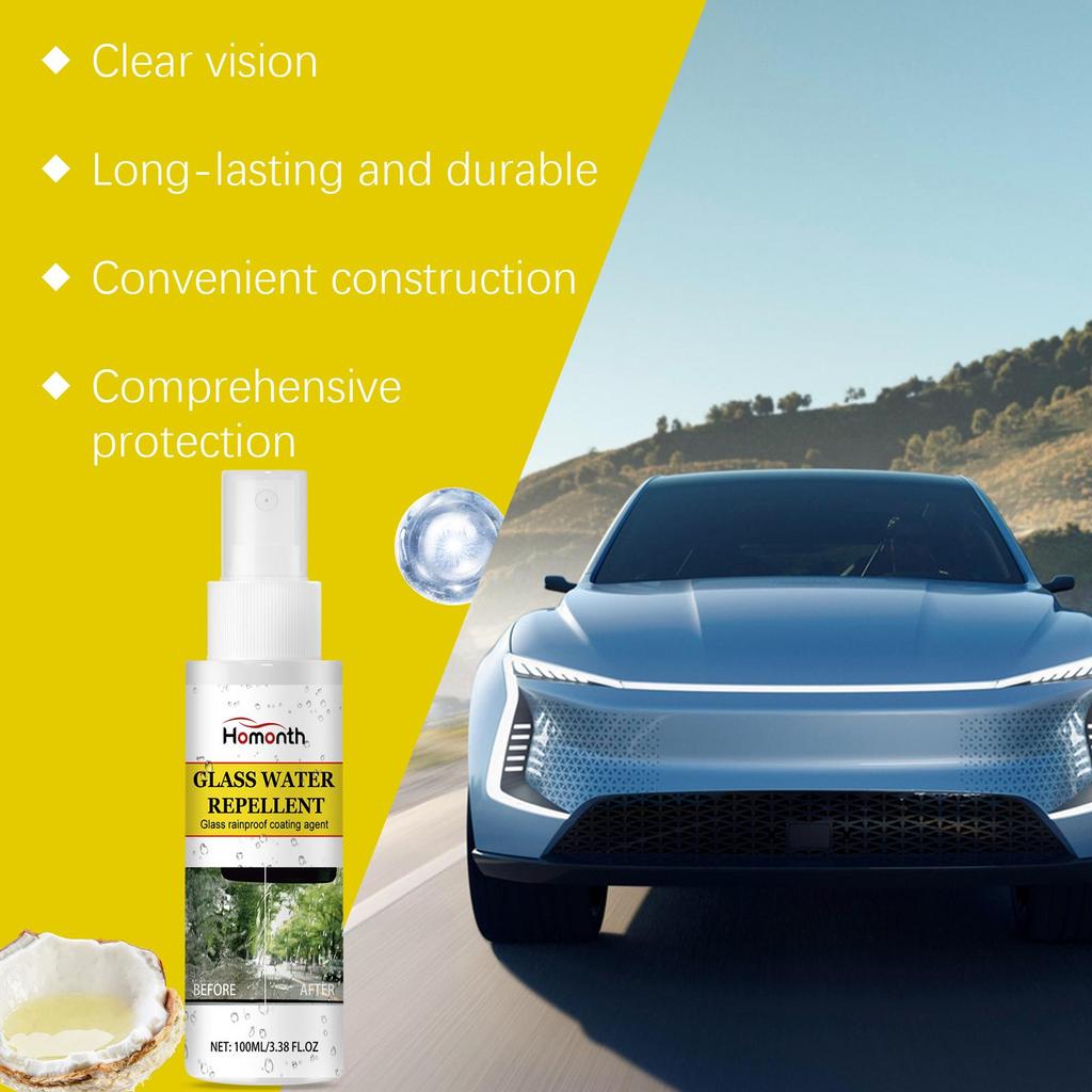 Homonth Automotive Glass Coating Agent Rainproof and Anti-fog Cleaning and Decontamination To Enhance the Field of Vision Windshield Care 1SET