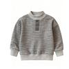 Thickened Lambswool Boys' Striped Fleece-Lined Sweatshirt Winter Warm Base Layer for Mid-Large Children
