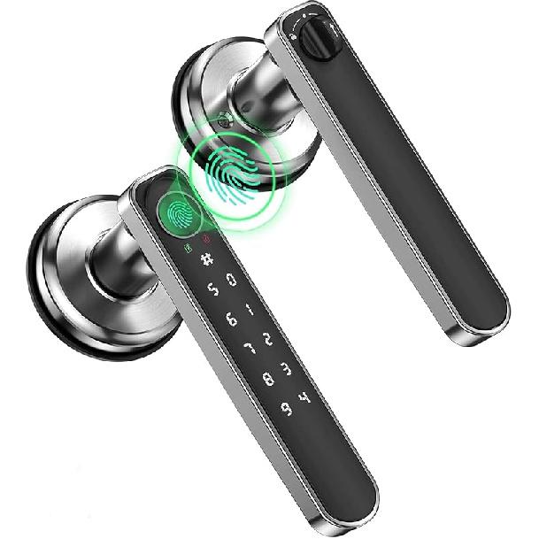 Fingerprint Door Lock, Smart Door knob, Biometric Door Lock, Bedroom Door knob with Code and App, Keypad Keyless Entry with Handle for Home Hotel