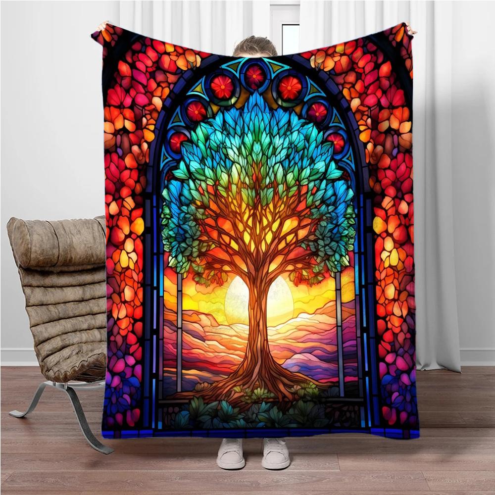 3D Abstract Tree Of Life Flannel Blanket Fluffy Children Sofa Plush Bedspread Throw Lunch Blanket for Sofa Bed Nap Cover Kids