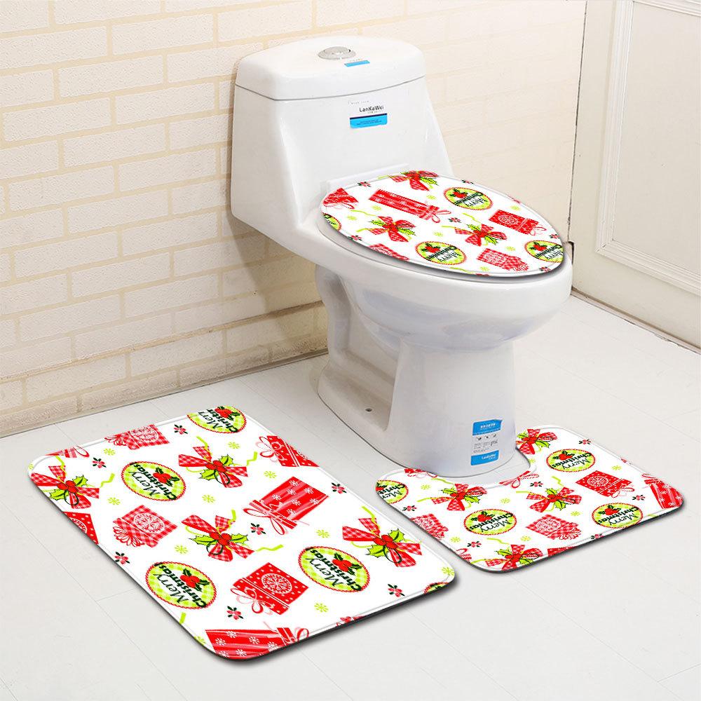 Christmas Bathroom Floor Mat Toilet Three-Piece Set