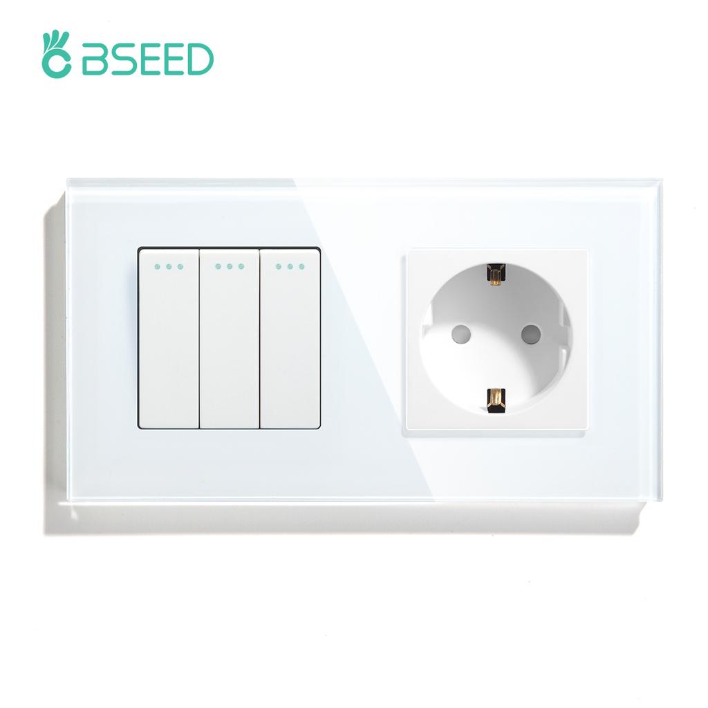 BSEED 1/2/3-fach Mechanische Taster Wandschalter Ein Aus Glas Stromschalter 2,1A Typ-C USB-Steckdose EU-Standard 1-Weg