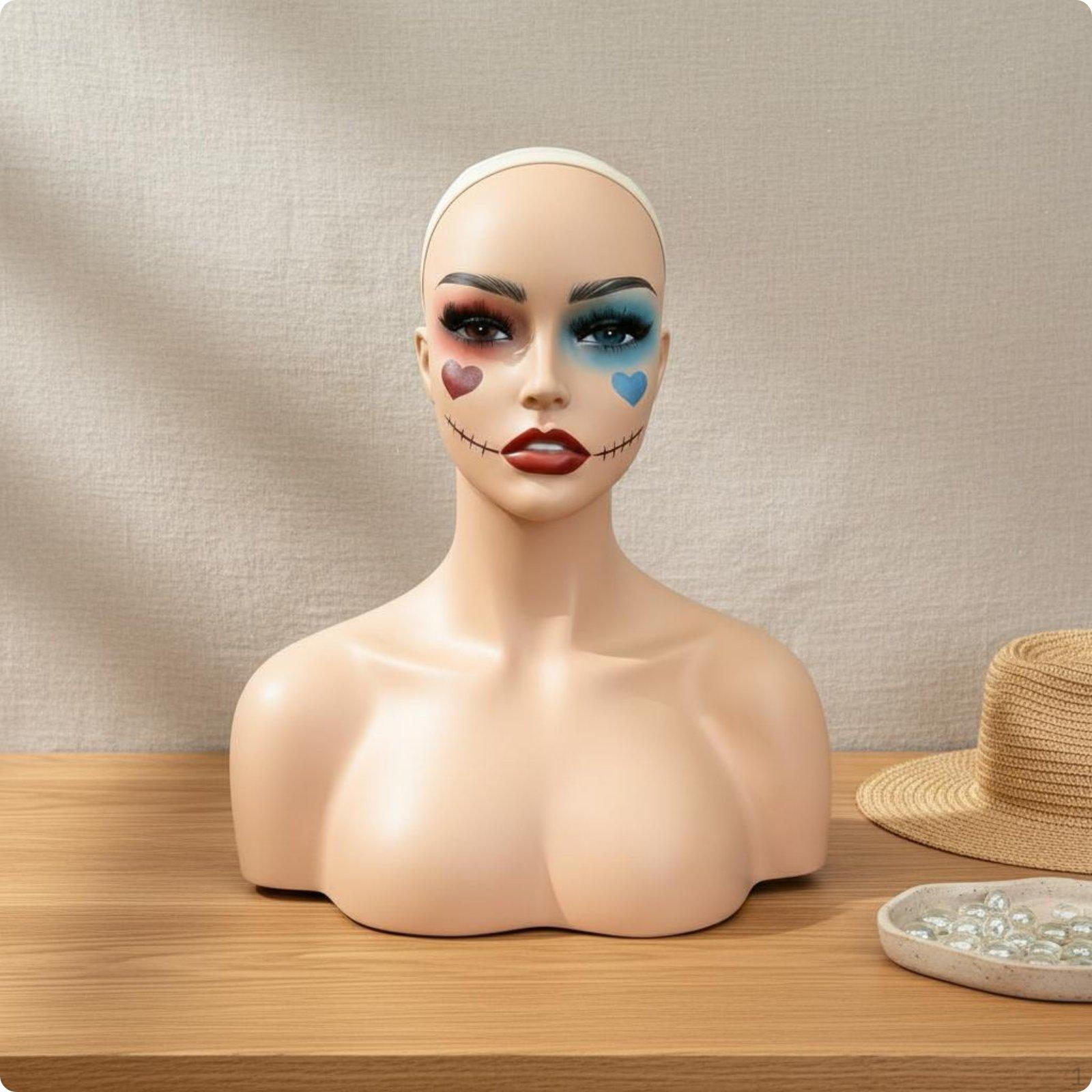 Hairpiece Display Head PVC Pin Insertable Mannequin Realistic Facial Features Hat Stand
