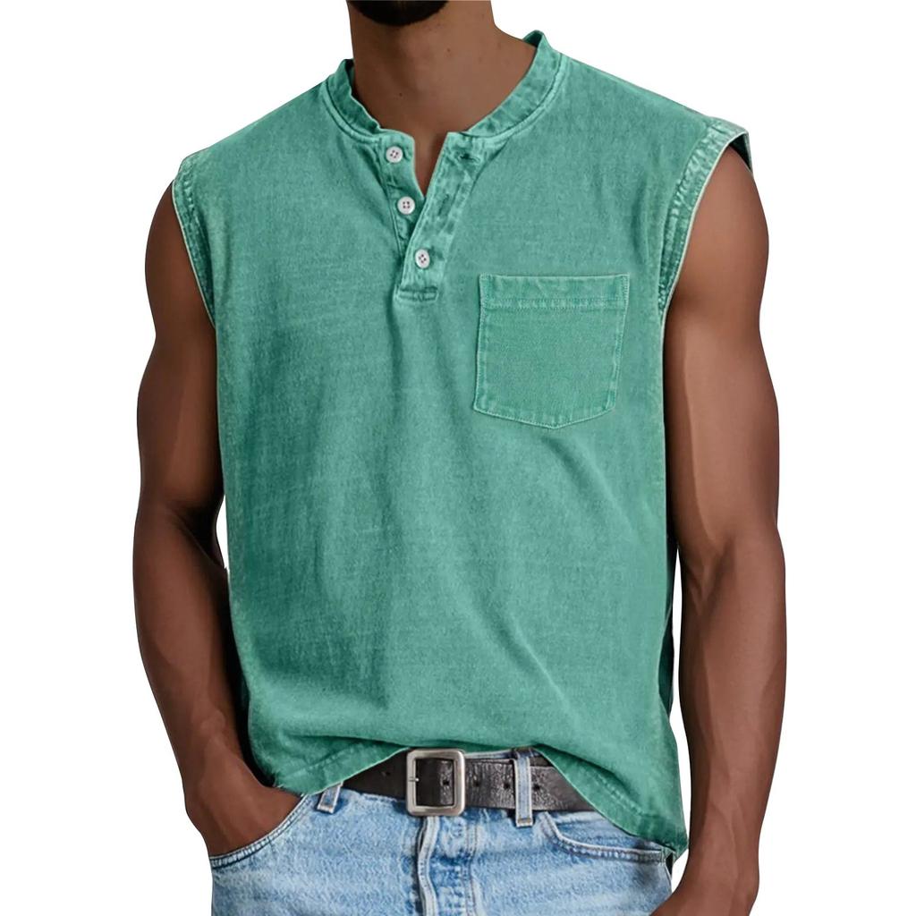Chaleco Deportivo de Verano para Hombre de Color Sólido con Bolsillo y Botones Chaleco Deportivo Casual para Hombre
