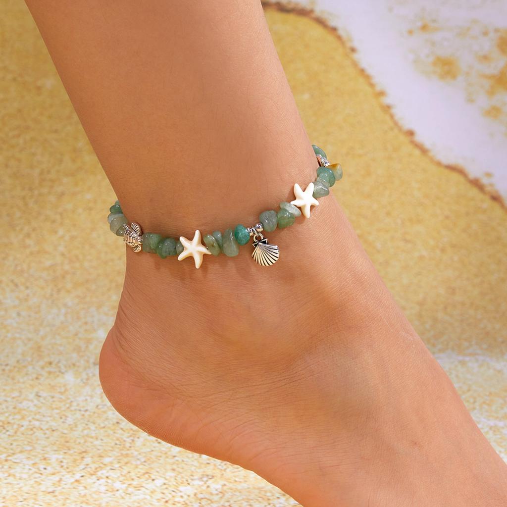 Bohemian Crystal Natural Stone Shell Bracelet Painted Shell Starfish Anklet Beaded Bracelet For Women Beach Jewelry Gifts
