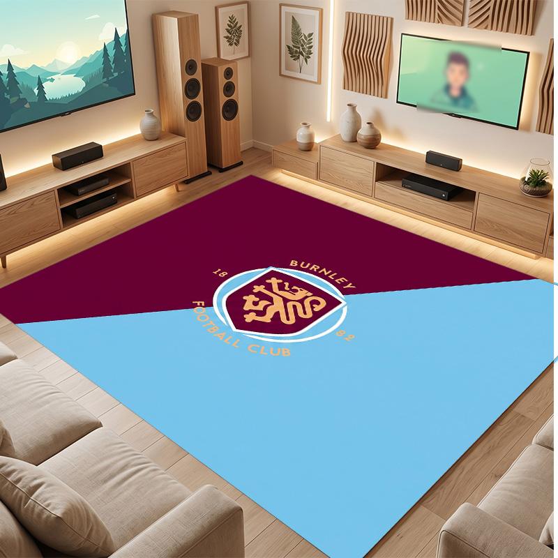 Burnley Football Print Crystal Velvet Rug, Comfortable Water Absorbent Non Slip Indoor Floor Carpet