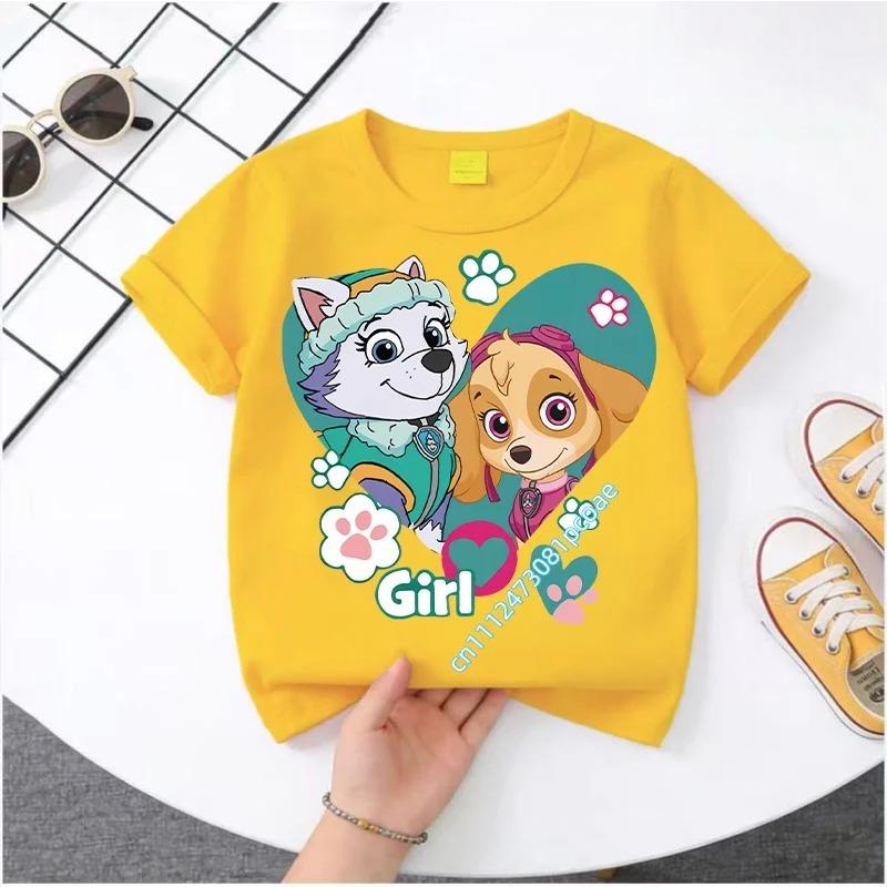 Hot Paw Patrol Kids T-shirts Kawaii Cartoon Character Printed Shirts Cute Boys Girls Casuals Tops Summer Birthday Clothing Gift