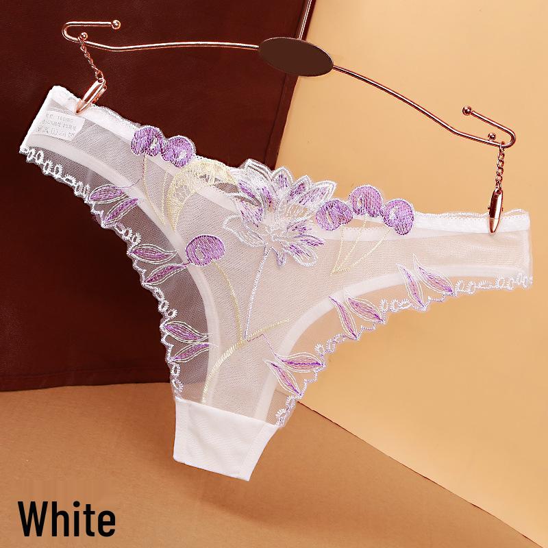 

Женские бесшовные стринги из прозрачного кружева с вышивкой One Size белый