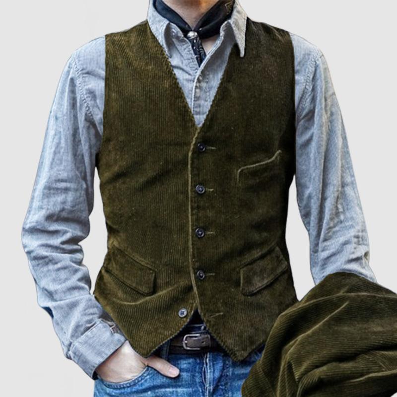 Men's Autumn and Winter Retro Corduroy Vest Solid Color Slim Commuter Workwear Jacket