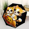 1pc Two Kittens & Halloween Pumpkin Fully Automatic Folding Portable Fashion Umbrella, 8 Iron Frames, Three-Fold Design, Suitable for All Seasons