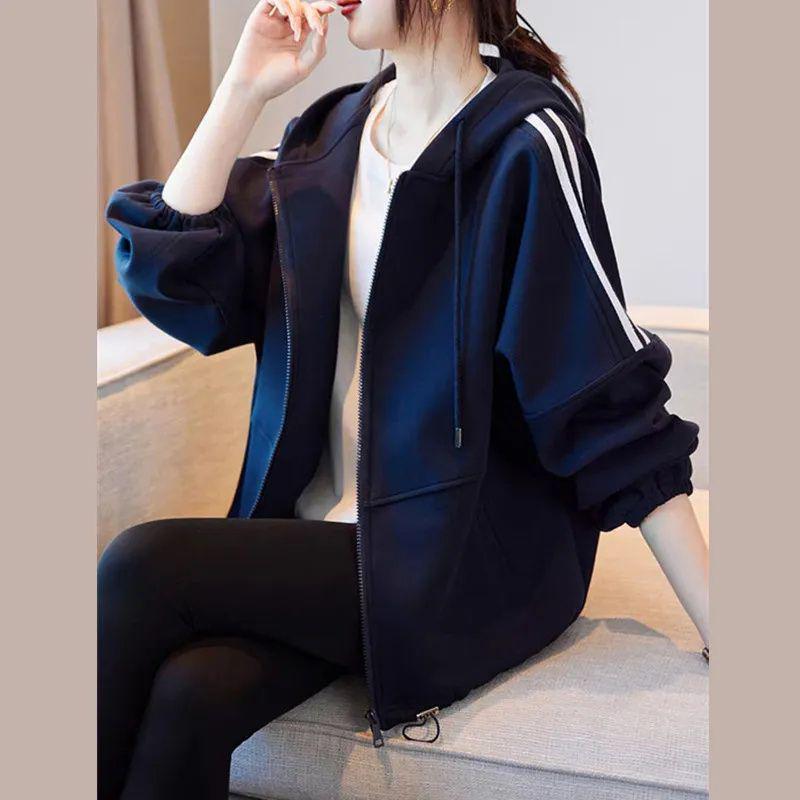 2023 Women's Casual Sporty Hooded Cardigan Jacket - Autumn/Winter Korean Style Baseball Short Jacket