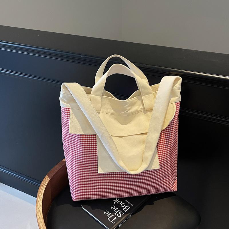 Retro Denim Shoulder Bag Women's 2025 New Large-capacity Handbag Niche Commuter Plaid Tote Bag