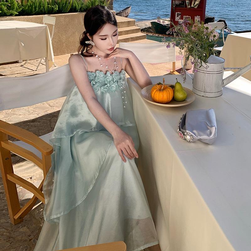 Vestito a bretelline Vacanza Francese Vestito a torta Estivo da fata Monospalla Vestito a strascico Vacanza al mare