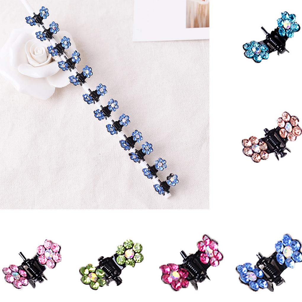 12pcs Little Girl Flower Rhinestone Hair Clamps Women Girls Hair Accessory Grips Hairclips