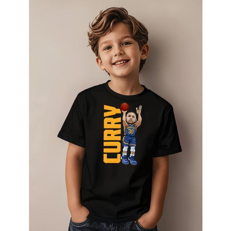 Boys Basketball Shooting Player Graphic Crewneck Casual Summer Short Sleeve T-Shirt