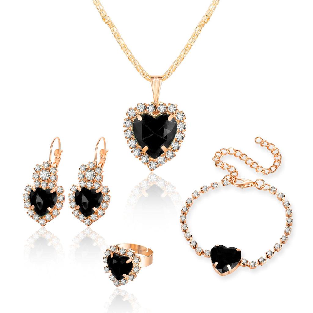 European-American Personalized Water Drop Diamond Jewelry Set: Shiny Necklace, Earrings, and Ring for Brides