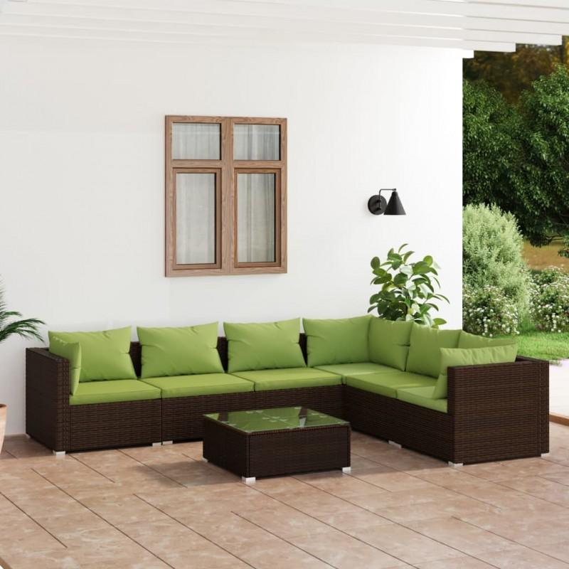 Día y Noche - Día y Noche Set muebles de jardín 7 piezas y cojines ratán sintético marrón